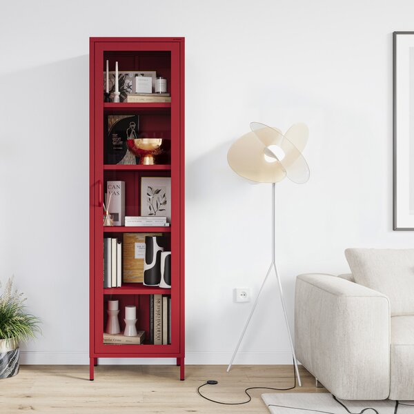 Witryna szklana do salonu wąska czerwona Modern LUIGI 500 x 1800 x 350 mm