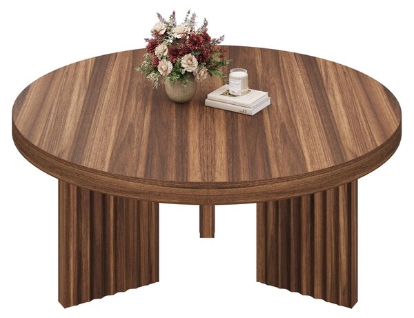Okr?g?y stolik kawowy 85 cm z ryflowanymi nogami fale ?awa do salonu MDF Orzech strukturalny (91109-96)