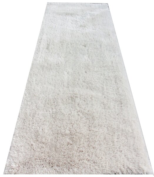 Biały mięciutki chodnik z długim włosiem 80x250 cm