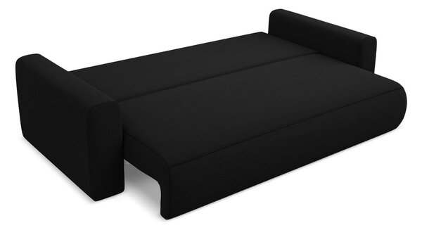 Czarna aksamitna rozkładana/ze schowkiem sofa 238 cm Kapua – Makamii
