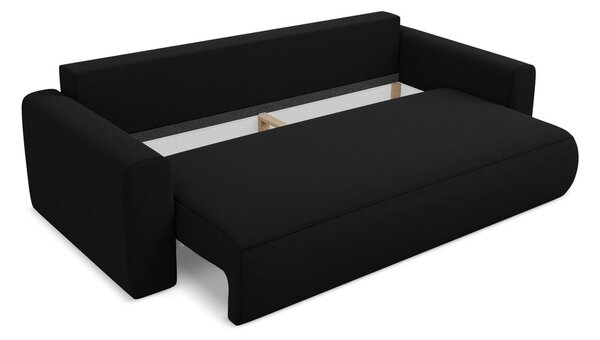 Czarna aksamitna rozkładana/ze schowkiem sofa 238 cm Kapua – Makamii