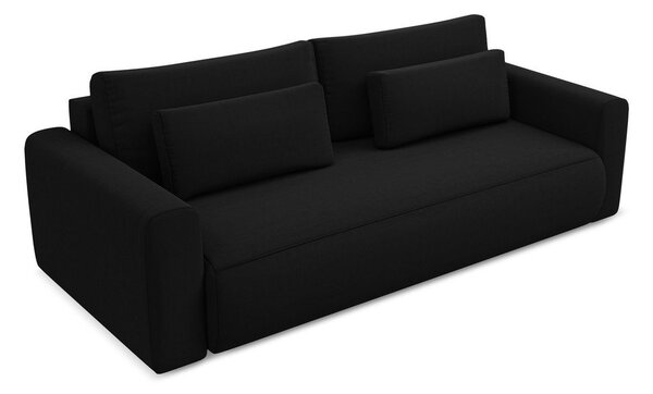 Czarna aksamitna rozkładana/ze schowkiem sofa 238 cm Kapua – Makamii