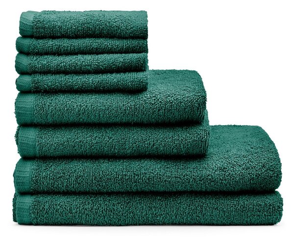 Ciemnozielone bawełniane ręczniki zestaw 8 szt. szybkoschnące/frotte Quick Dry – Catherine Lansfield