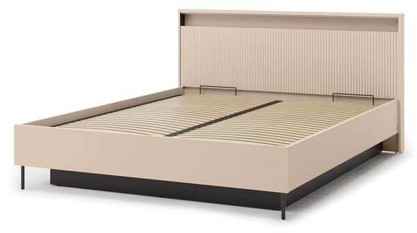 MebleMWM Łóżko z pojemnikiem TREND TS-03 | 160x200 | Oświetlenie LED | Beż piaskowy, czarny