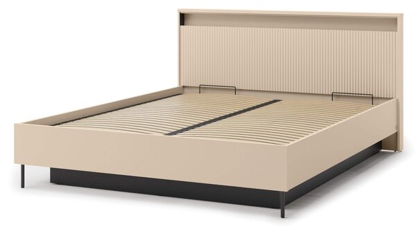 MebleMWM Łóżko z pojemnikiem TREND TS-03 | 160x200 | Oświetlenie LED | Beż piaskowy, czarny