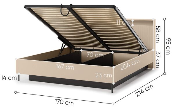 MebleMWM Łóżko z pojemnikiem TREND TS-03 | 160x200 | Oświetlenie LED | Beż piaskowy, czarny