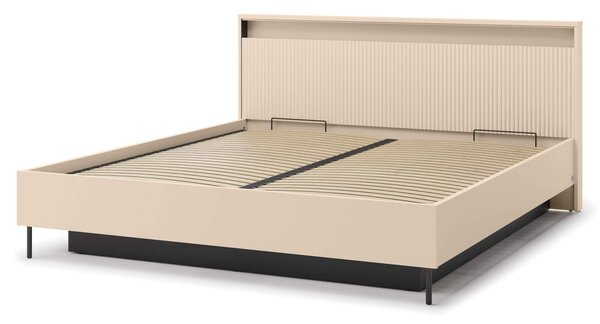MebleMWM Łóżko z pojemnikiem TREND TS-03 | 180x200 | Oświetlenie LED | Beż piaskowy, czarny