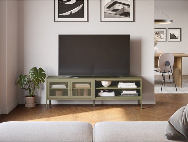 Zielona metalowa szafka pod TV 160x50x35 cm Fayna – Marckeric