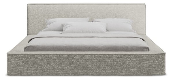 Jasnoszare tapicerowane łóżko dwuosobowe ze schowkiem i stelażem 140x200 cm Noho – Makamii