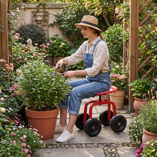 Wózek ogrodowy z obrotowym siedziskiem