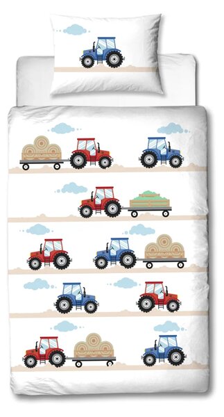Dziecięca pościel flanelowa TRACTOR biała Rozmiar pościeli: 80 x 80 cm | 135 x 200 cm