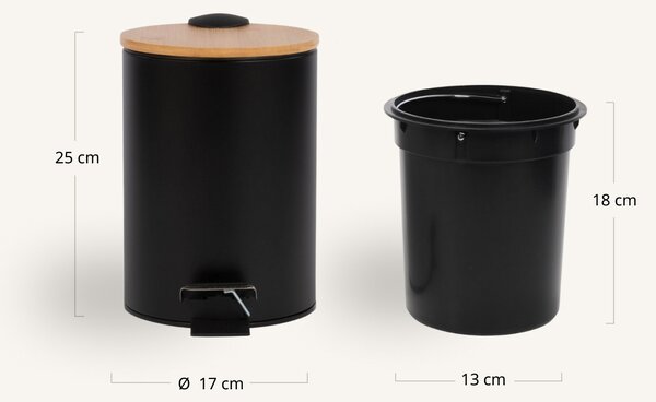 Kosz łazienkowy z bambusem ZETRU, 3 l