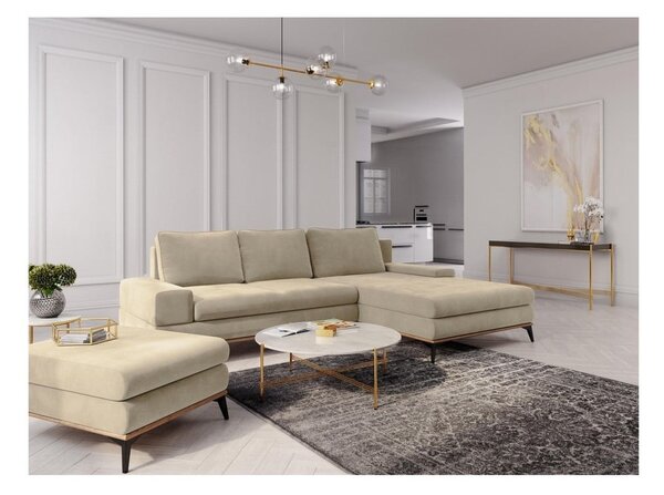 Beżowy rozkładany narożnik Windsor & Co Sofas Planet, prawostronny