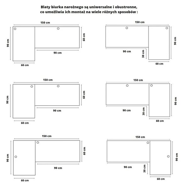 Narożne biurko na metalowych nogach 150x90x60 dąb craft złoty P8-F93
