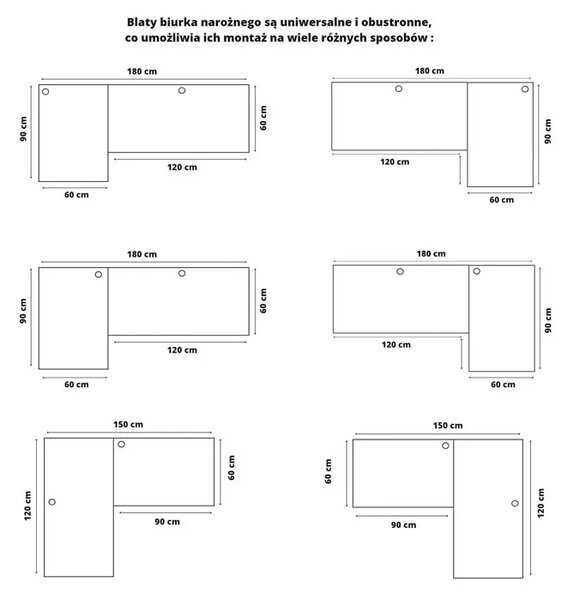Loftowe biurko kątowe z regulacją wysokości nóżek 120x150x60 dąb craft złoty E0-B54