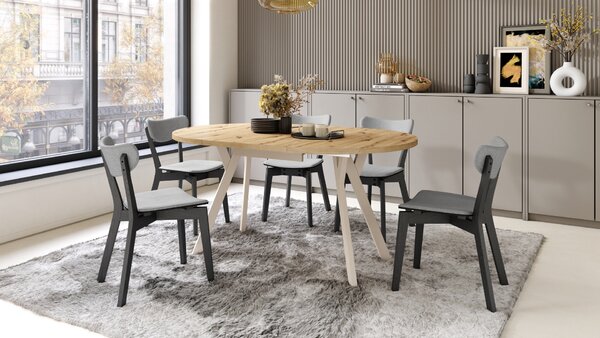 ALMO Dąb Artisan/nogi beżowe - OKRĄGŁY STÓŁ ROZKŁADANY Z NOGAMI Y LOFTOWY/INDUSTRIALNY DO SALONU/JADALNI