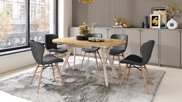 ALMO Dąb Artisan/nogi beżowe - OKRĄGŁY STÓŁ ROZKŁADANY Z NOGAMI Y LOFTOWY/INDUSTRIALNY DO SALONU/JADALNI
