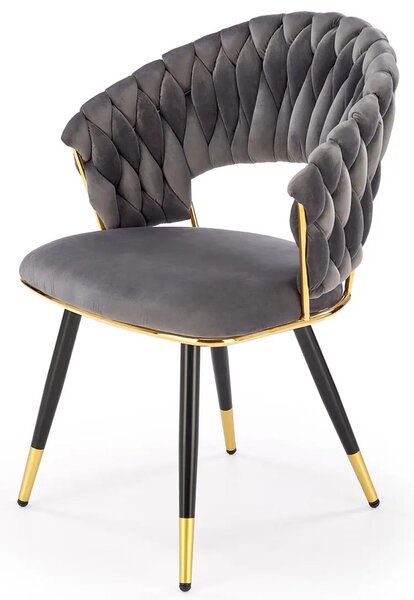 Krzesło welwetowe w stylu glamour popielaty + złoty R1-G15