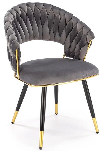 Krzesło welwetowe w stylu glamour popielaty + złoty R1-G15