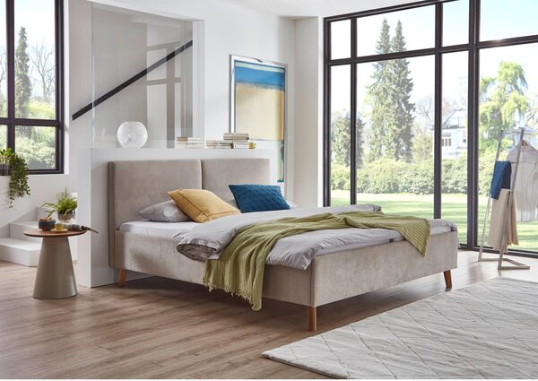 Beżowe tapicerowane łóżko dwuosobowe ze stelażem 160x200 cm Piano – Meise Möbel