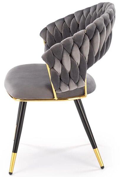 Krzesło welwetowe w stylu glamour popielaty + złoty R1-G15
