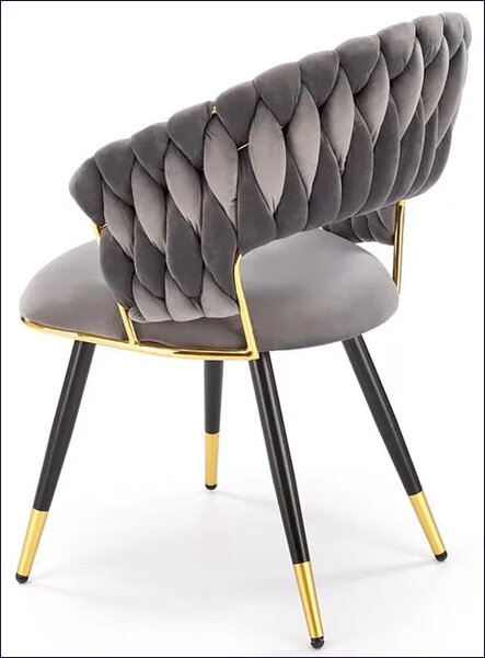 Krzesło welwetowe w stylu glamour popielaty + złoty R1-G15