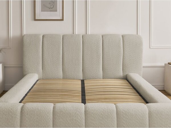 Beżowe tapicerowane łóżko dwuosobowe ze schowkiem i stelażem 140x190 cm Denali – Bobochic Paris