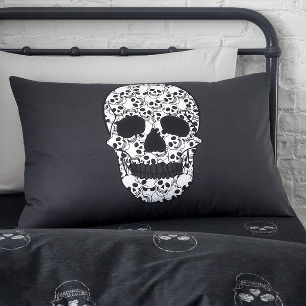 Ciemnoszara pościel dziecięca jednoosobowa 135x200 cm Skulls – Catherine Lansfield