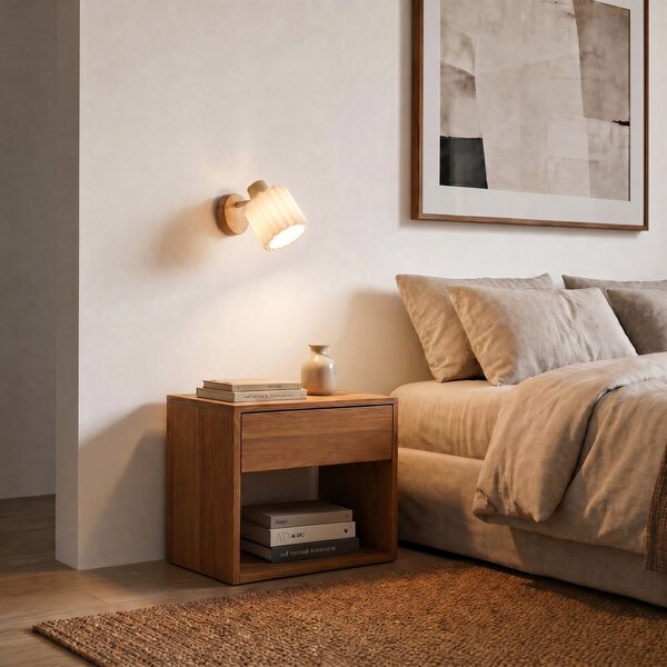 Lampa Ścienna Lindby, Shiloh, ściemnialny, drewniany, salon, tkanina | tekstylia, nowoczesny