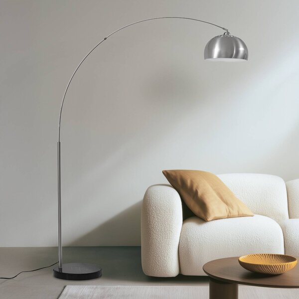 Lampa łukowa - lampa stojąca Hernando Lindby, aluminiowy / szary / cynkowy, salon / jadalnia, metal, nowoczesny