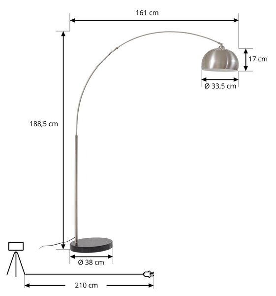Lampa łukowa - lampa stojąca Hernando Lindby, aluminiowy / szary / cynkowy, salon / jadalnia, metal, nowoczesny