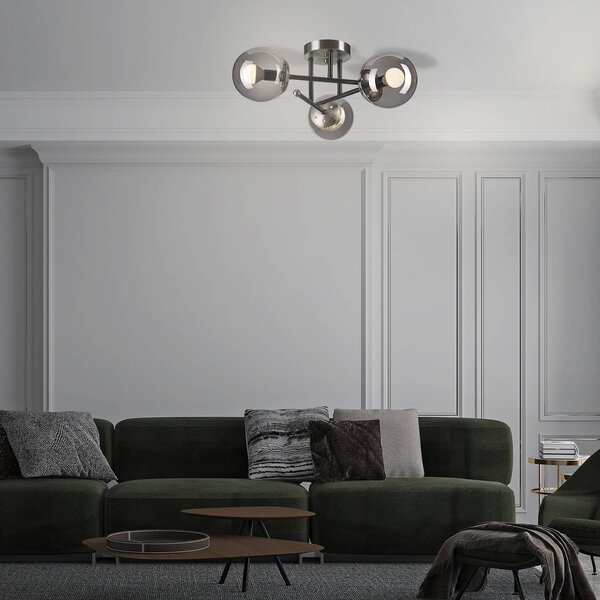 Lampa sufitowa Malena Lamkur, możliwość ściemniania, aluminiowy / szary / cynkowy, salon / jadalnia, szkło