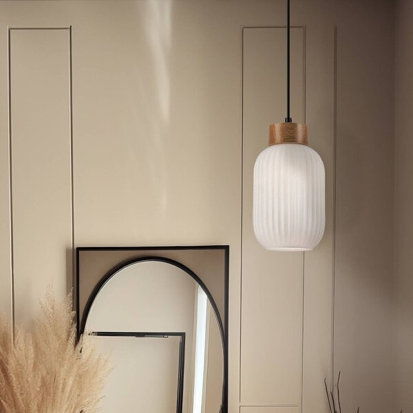 Lampa wisząca szklana Harmony Lamkur, możliwość ściemniania, biały / opal, salon / jadalnia, szkło, skandynawski