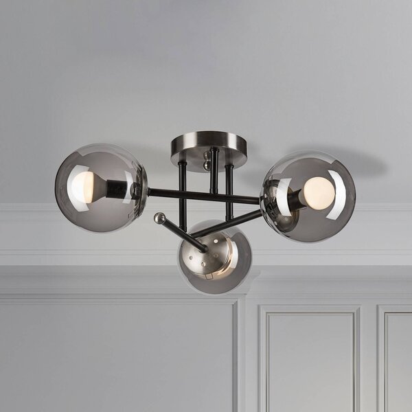 Lampa sufitowa Malena Lamkur, możliwość ściemniania, aluminiowy / szary / cynkowy, salon / jadalnia, szkło