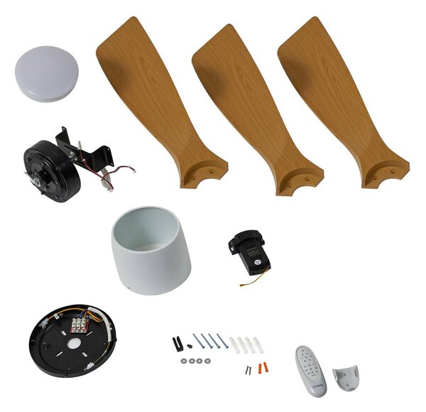 Wentylator sufitowy Lucande Smart LED Moneno, biały/drewniany, Tuya Moneno Lucande, możliwość ściemniania, jasne drewno, salon / jadalnia, metal, nowoczesny