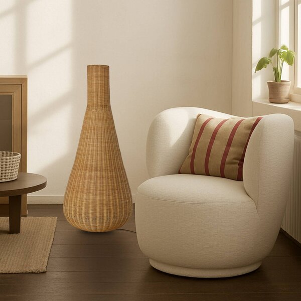 Lampa stojąca Takeo Lucande, jasne drewno, salon / jadalnia, drewno, nowoczesny