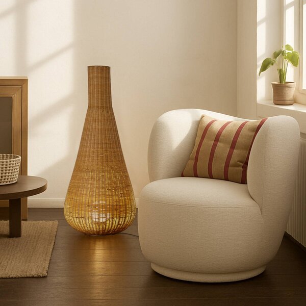 Lampa stojąca Takeo Lucande, jasne drewno, salon / jadalnia, drewno, nowoczesny