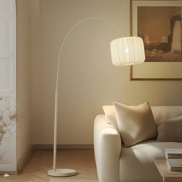 Lampa łukowa - lampa stojąca Helin Lindby, kremowy / amber, salon / jadalnia, tkanina / materiał / jedwab, nowoczesny