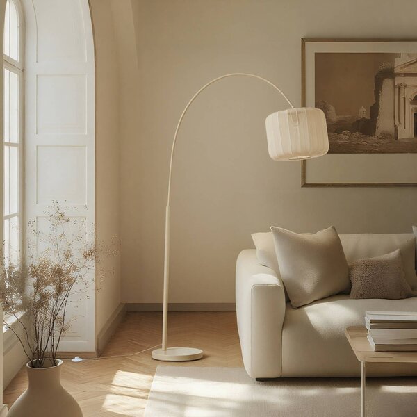 Lampa łukowa - lampa stojąca Helin Lindby, kremowy / amber, salon / jadalnia, tkanina / materiał / jedwab, nowoczesny
