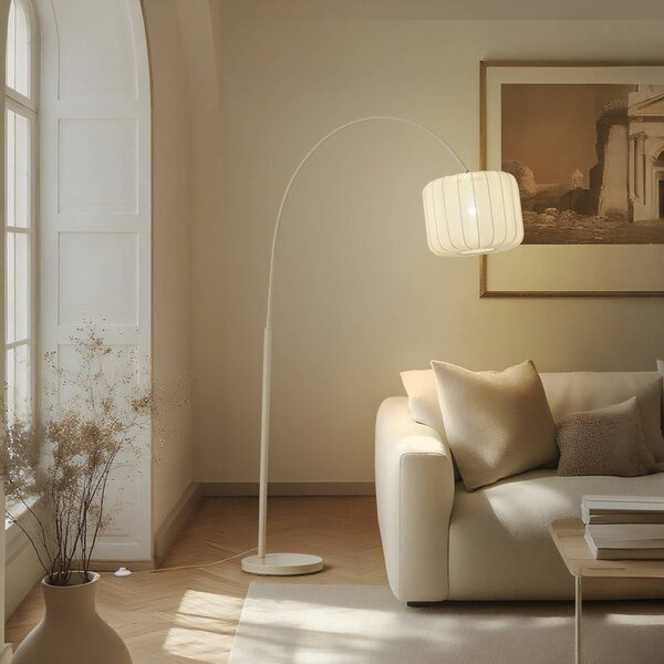 Lampa łukowa - lampa stojąca Helin Lindby, kremowy / amber, salon / jadalnia, tkanina / materiał / jedwab, nowoczesny