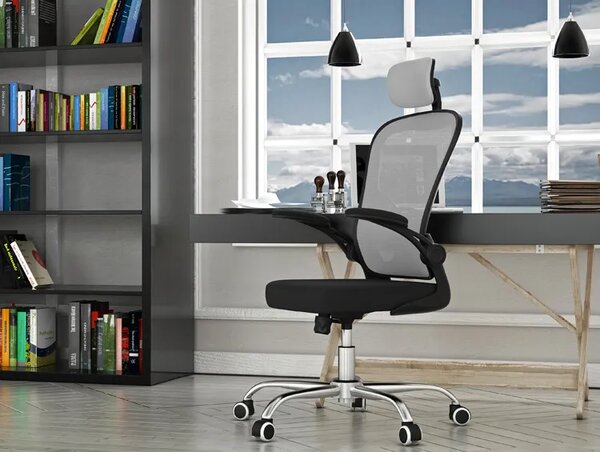Szary Ergonomiczny Fotel Biurowy Do Komputera Obrotowy E2-N74