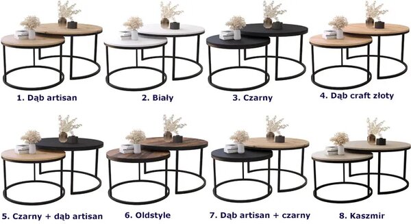 Zestaw 2 Okrągłych Stolików W Stylu Loft Dąb Craft Złoty P8-A69