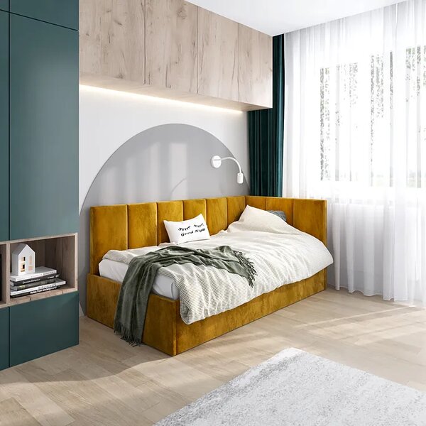 Musztardowy tapczan z oparciem 120x200 D3-P06