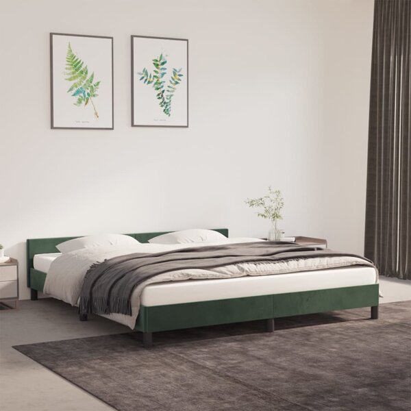 Rama łóżka z zagłówkiem, ciemnozielona, 160x200 cm, aksamitna
