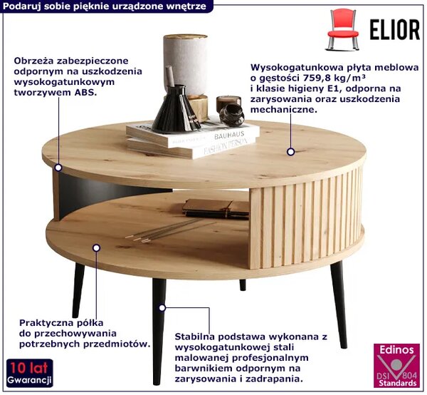 Okrągły Stolik Kawowy Do Salonu Dąb Artisan R2-L65