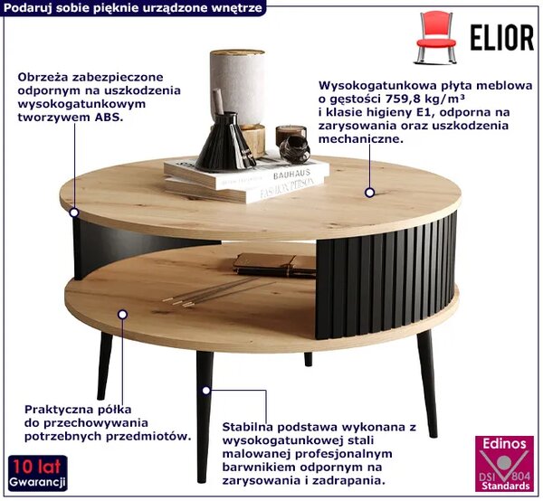 Okrągły Loftowy Stolik Kawowy Dąb Artisan + H9-R70