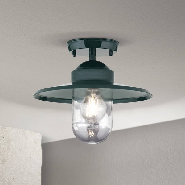 ORION Zewnętrzna lampa sufitowa Edward, zielona, Ø 27,5 cm, aluminium/szkło możliwość ściemniania, zielony, aluminium, antyczny