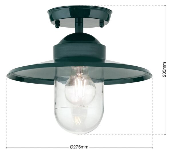 ORION Zewnętrzna lampa sufitowa Edward, zielona, Ø 27,5 cm, aluminium/szkło możliwość ściemniania, zielony, aluminium, antyczny