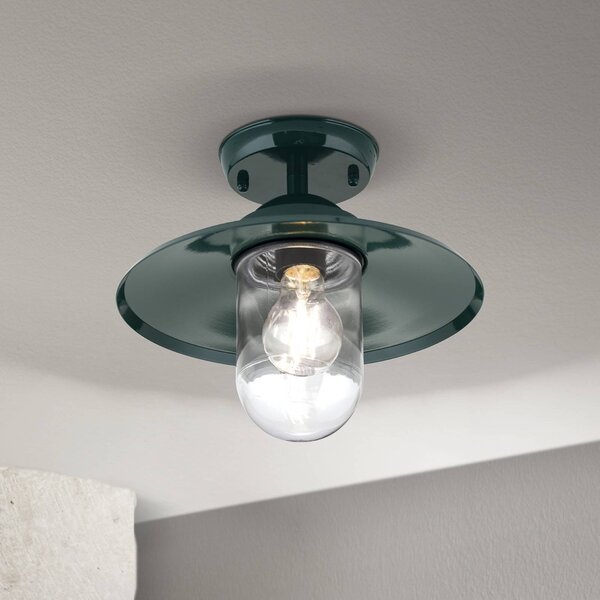 ORION Zewnętrzna lampa sufitowa Edward, zielona, Ø 27,5 cm, aluminium/szkło możliwość ściemniania, zielony, aluminium, antyczny
