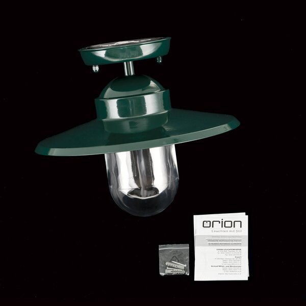 ORION Zewnętrzna lampa sufitowa Edward, zielona, Ø 27,5 cm, aluminium/szkło możliwość ściemniania, zielony, aluminium, antyczny